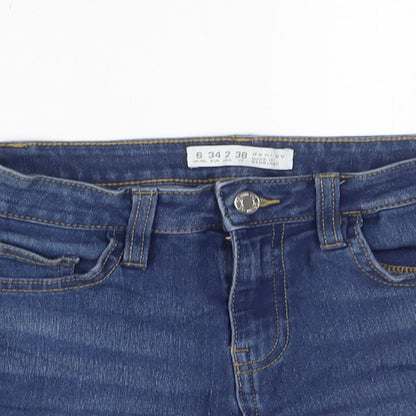 Denim & Co. Womens Blue Cotton Basic Shorts Size 6 L4 in Regular Zip - Pockets