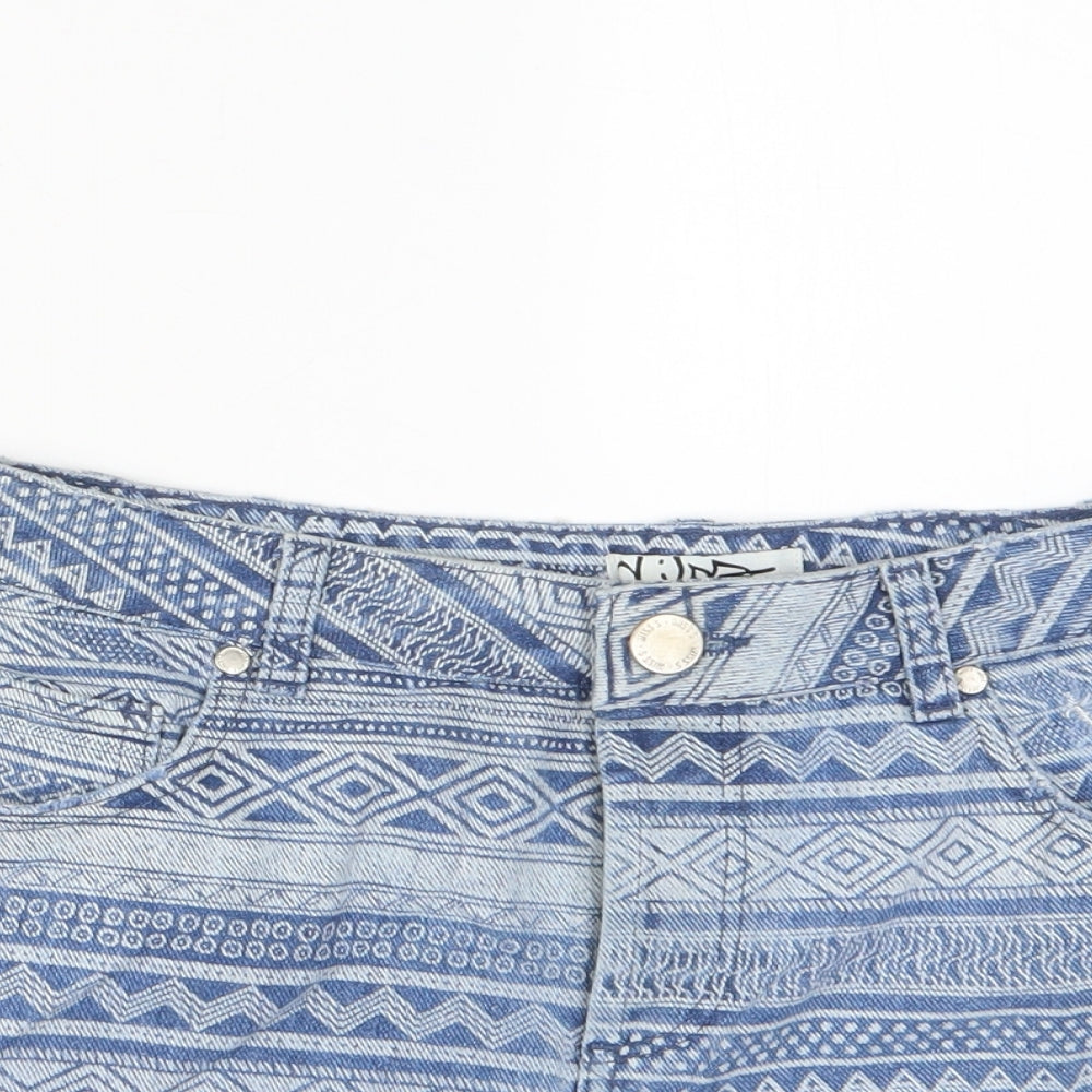 Miss Selfridge Womens Blue Geometric Cotton Basic Shorts Size 10 Regular Zip - Pockets