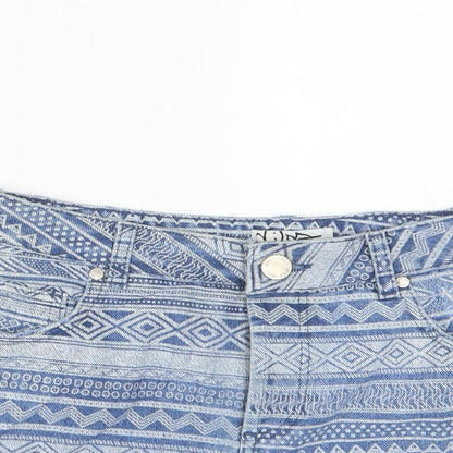 Miss Selfridge Womens Blue Geometric Cotton Basic Shorts Size 10 Regular Zip - Pockets
