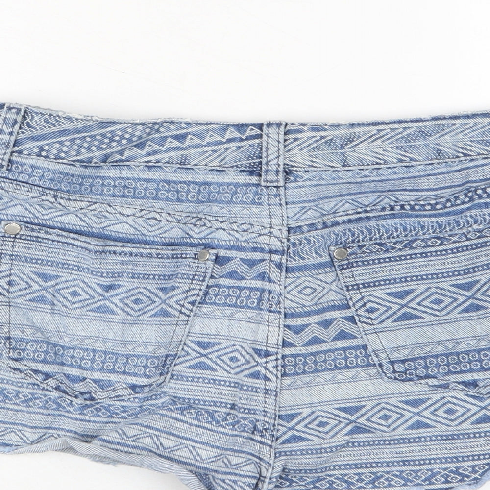 Miss Selfridge Womens Blue Geometric Cotton Basic Shorts Size 10 Regular Zip - Pockets