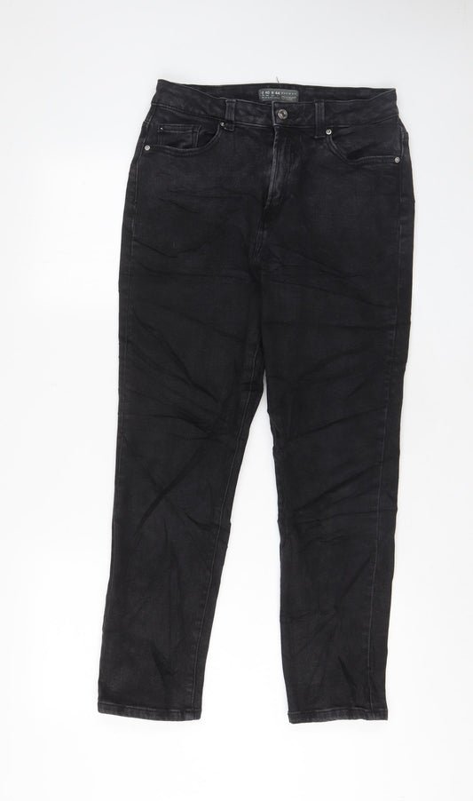 Denim & Co. Womens Black Cotton Straight Jeans Size 12 L27 in Regular Zip - Pockets