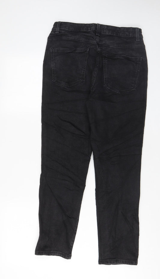 Denim & Co. Womens Black Cotton Straight Jeans Size 12 L27 in Regular Zip - Pockets