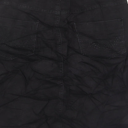 Marks and Spencer Womens Black Cotton A-Line Skirt Size 10 Zip - Studded, Pockets