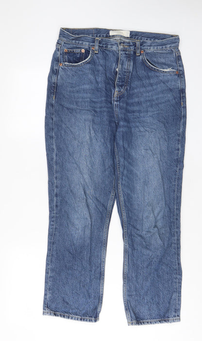 Topshop Womens Blue Cotton Straight Jeans Size 30 L30 in Regular Button - Pockets