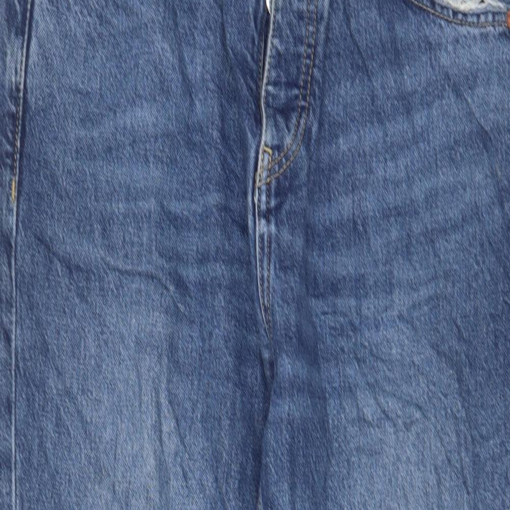 Topshop Womens Blue Cotton Straight Jeans Size 30 L30 in Regular Button - Pockets