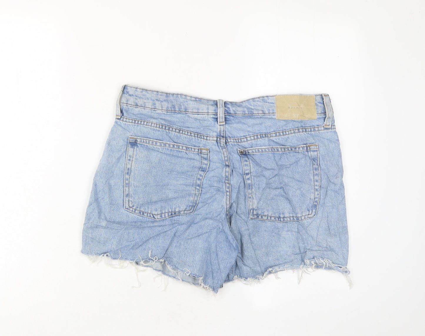 H&M Womens Blue Cotton Basic Shorts Size 10 L4 in Regular Zip - Pockets