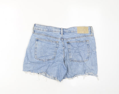 H&M Womens Blue Cotton Basic Shorts Size 10 L4 in Regular Zip - Pockets