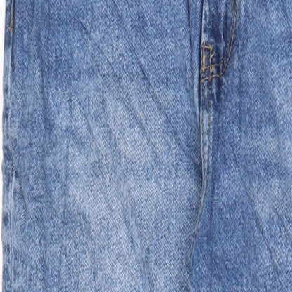 Denim & Co. Womens Blue Cotton Straight Jeans Size 12 L29 in Regular Zip - Freyed Hem