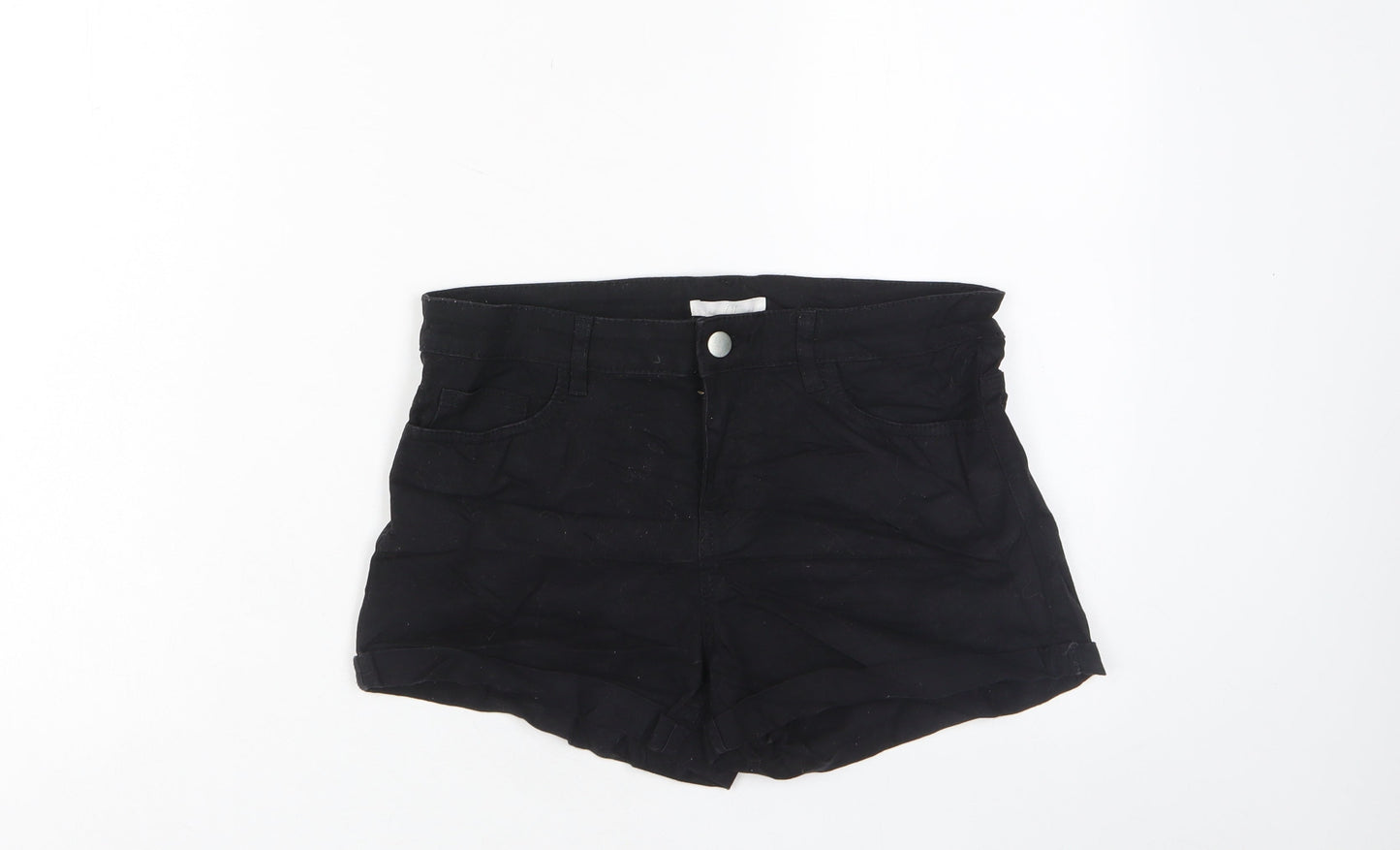 H&M Womens Black Cotton Basic Shorts Size 8 Regular Zip - Pockets