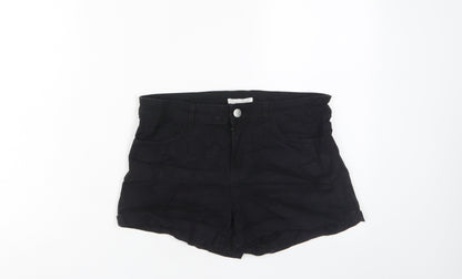 H&M Womens Black Cotton Basic Shorts Size 8 Regular Zip - Pockets