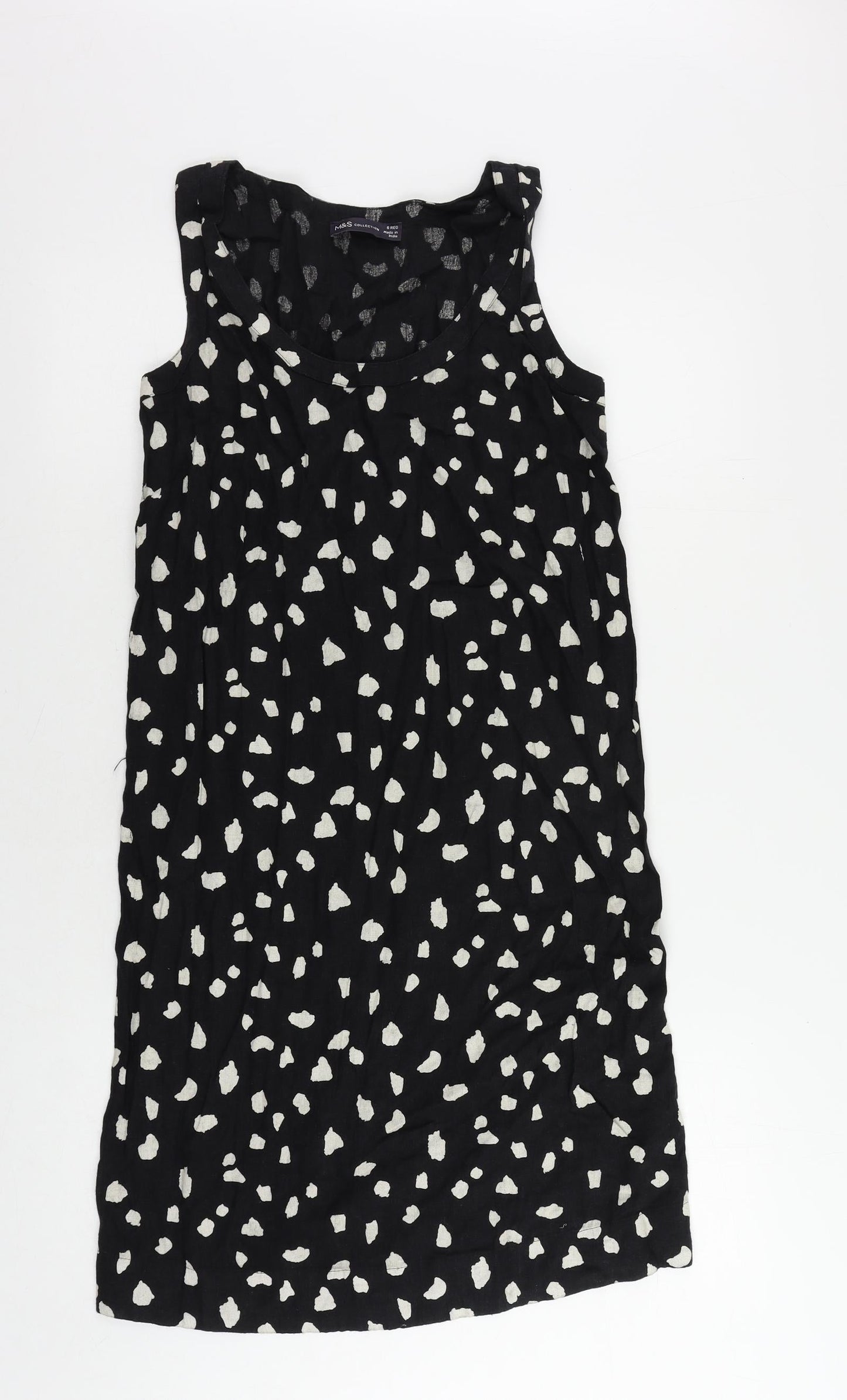 Marks and Spencer Womens Black Animal Print Linen Shift Size 8 Round Neck Pullover
