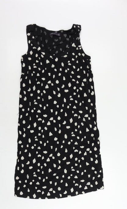 Marks and Spencer Womens Black Animal Print Linen Shift Size 8 Round Neck Pullover