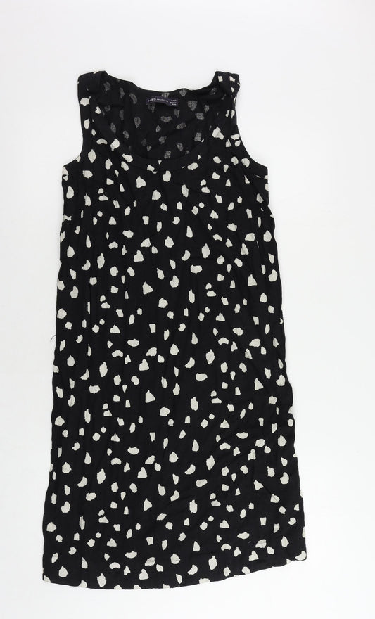 Marks and Spencer Womens Black Animal Print Linen Shift Size 8 Round Neck Pullover