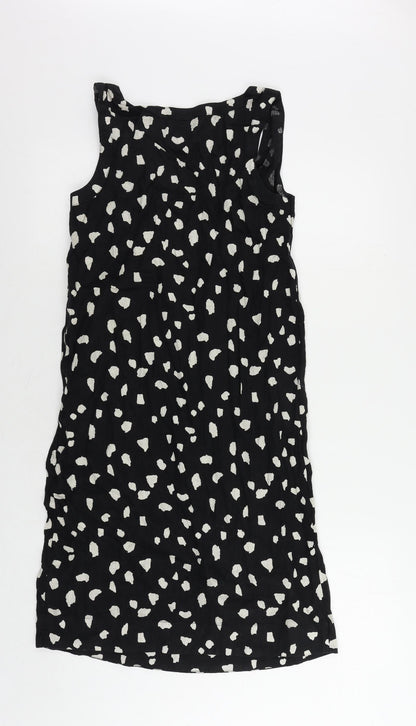 Marks and Spencer Womens Black Animal Print Linen Shift Size 8 Round Neck Pullover