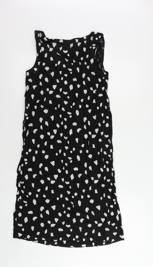 Marks and Spencer Womens Black Animal Print Linen Shift Size 8 Round Neck Pullover
