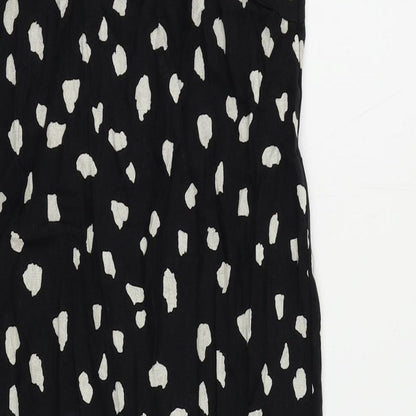 Marks and Spencer Womens Black Animal Print Linen Shift Size 8 Round Neck Pullover