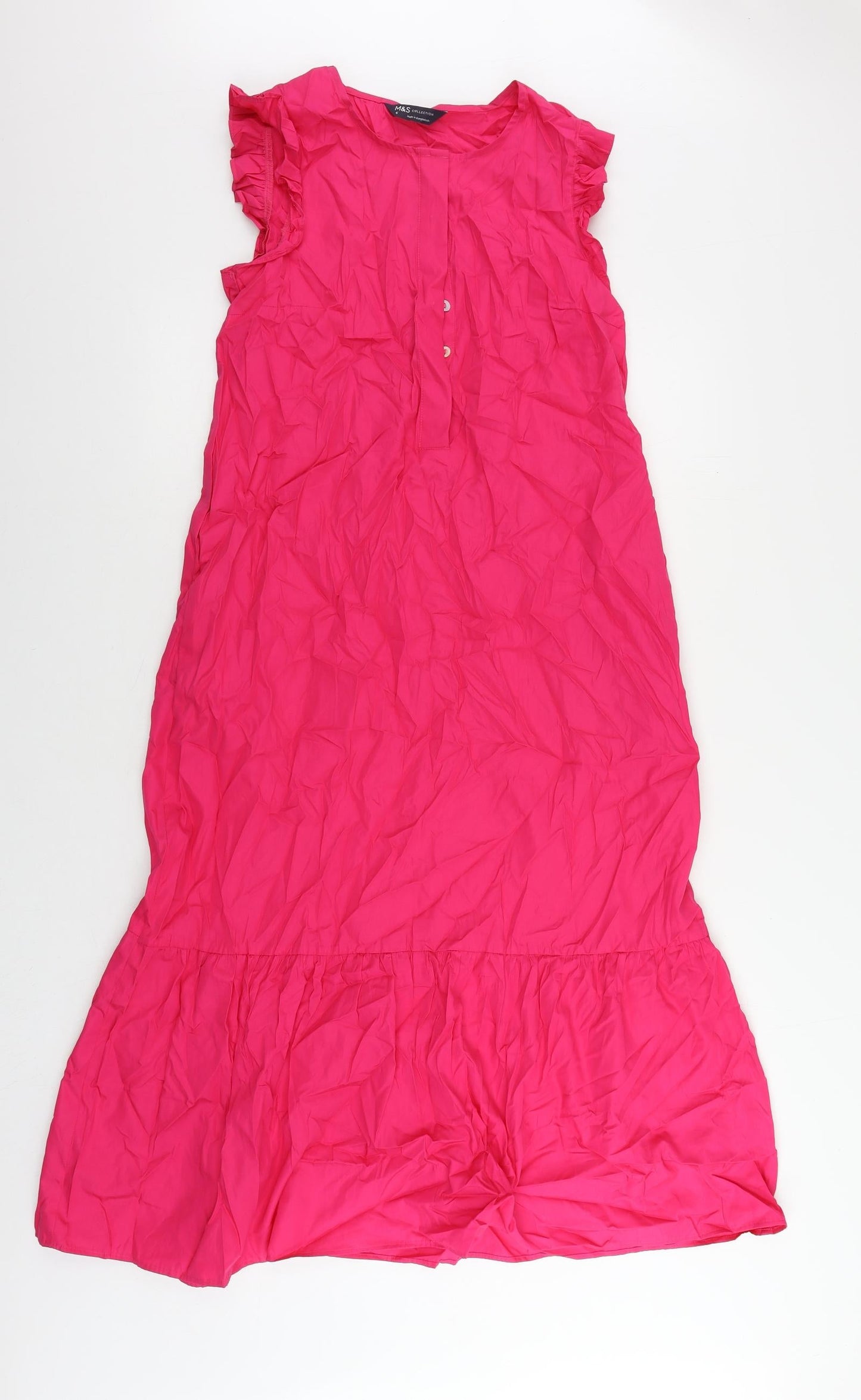 Marks and Spencer Womens Pink Cotton A-Line Size 6 Round Neck Button - Ruffle