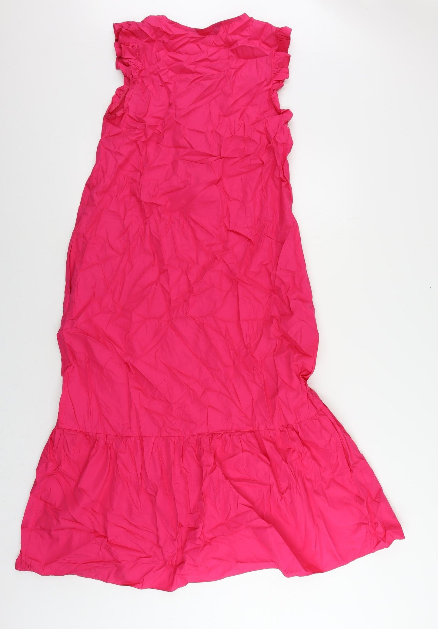 Marks and Spencer Womens Pink Cotton A-Line Size 6 Round Neck Button - Ruffle