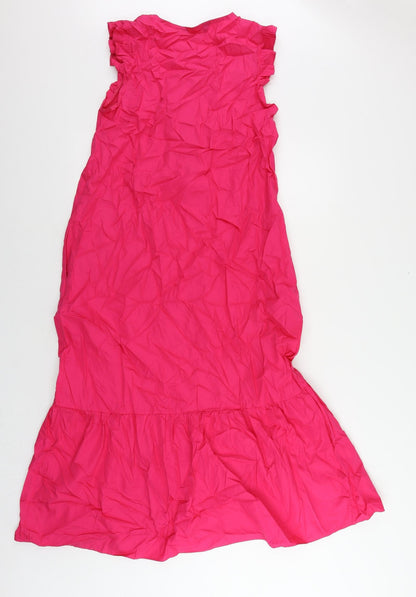 Marks and Spencer Womens Pink Cotton A-Line Size 6 Round Neck Button - Ruffle