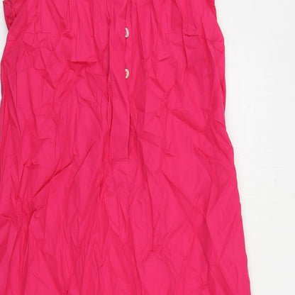 Marks and Spencer Womens Pink Cotton A-Line Size 6 Round Neck Button - Ruffle