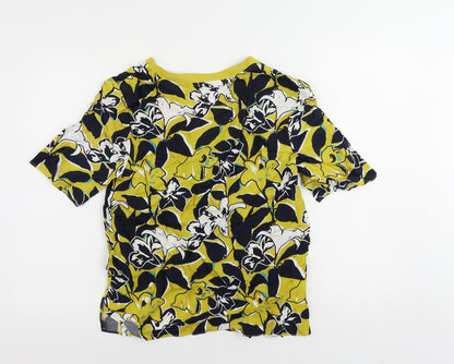 Autograph Womens Yellow Floral Cupro Basic Blouse Size 8 V-Neck
