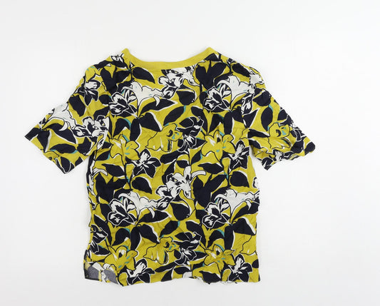 Autograph Womens Yellow Floral Cupro Basic Blouse Size 8 V-Neck