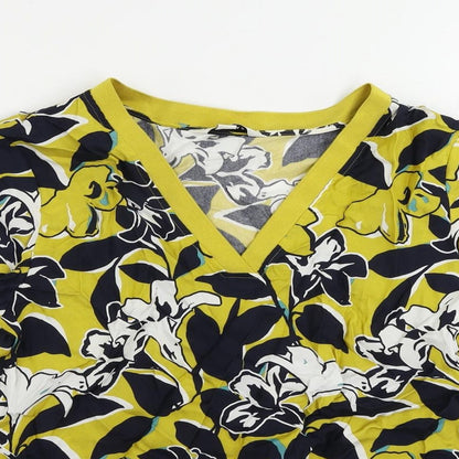Autograph Womens Yellow Floral Cupro Basic Blouse Size 8 V-Neck