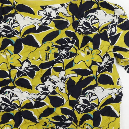 Autograph Womens Yellow Floral Cupro Basic Blouse Size 8 V-Neck