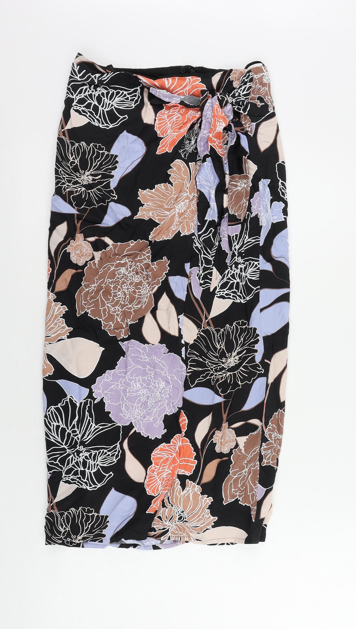 Autograph Womens Black Floral Viscose Wrap Skirt Size 6 Zip