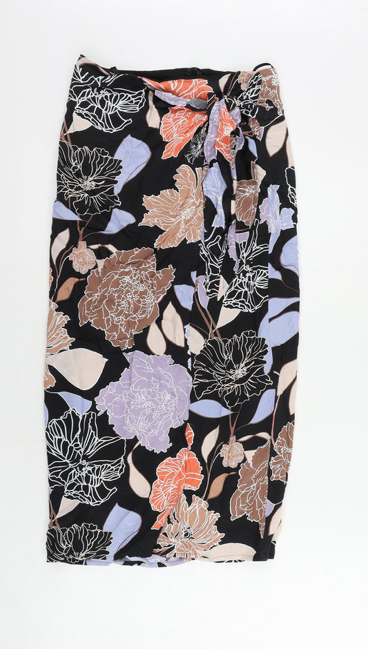 Autograph Womens Black Floral Viscose Wrap Skirt Size 6 Zip