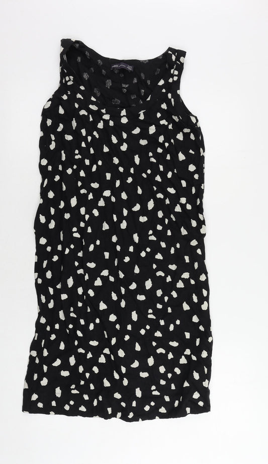 Marks and Spencer Womens Black Animal Print Linen Shift Size 6 Boat Neck Pullover
