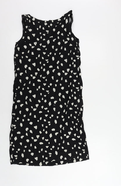 Marks and Spencer Womens Black Animal Print Linen Shift Size 6 Boat Neck Pullover