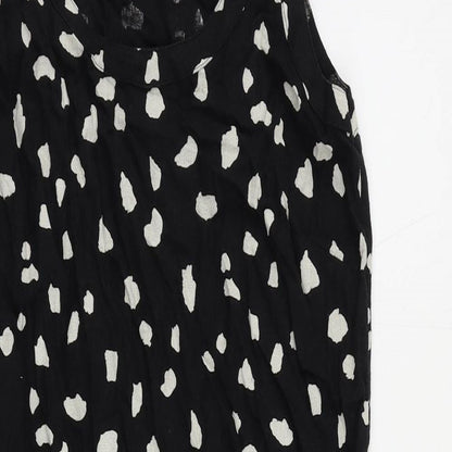 Marks and Spencer Womens Black Animal Print Linen Shift Size 6 Boat Neck Pullover