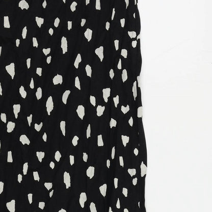 Marks and Spencer Womens Black Animal Print Linen Shift Size 6 Boat Neck Pullover