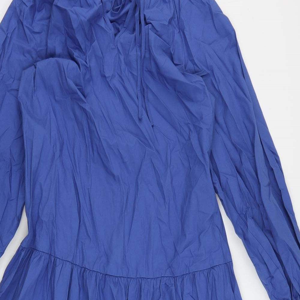 Marks and Spencer Womens Blue Cotton A-Line Size 8 V-Neck Pullover