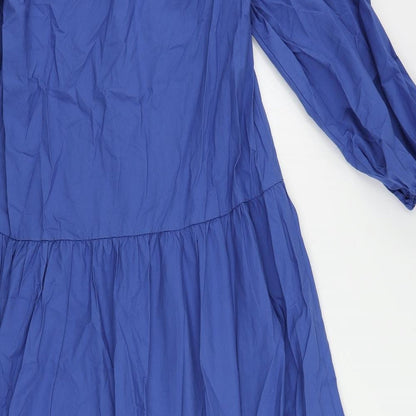 Marks and Spencer Womens Blue Cotton A-Line Size 8 V-Neck Pullover