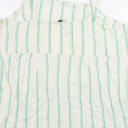 Marks and Spencer Womens Ivory Striped Linen Tank Dress Size 24 Square Neck Zip - Ruffle
