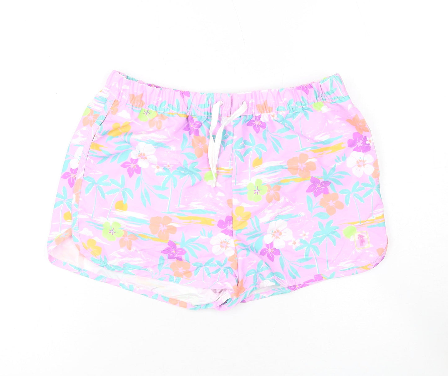 Marks and Spencer Girls Purple Geometric Polyester Bermuda Shorts Size 13-14 Years Regular Drawstring