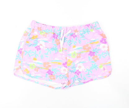 Marks and Spencer Girls Purple Geometric Polyester Bermuda Shorts Size 13-14 Years Regular Drawstring