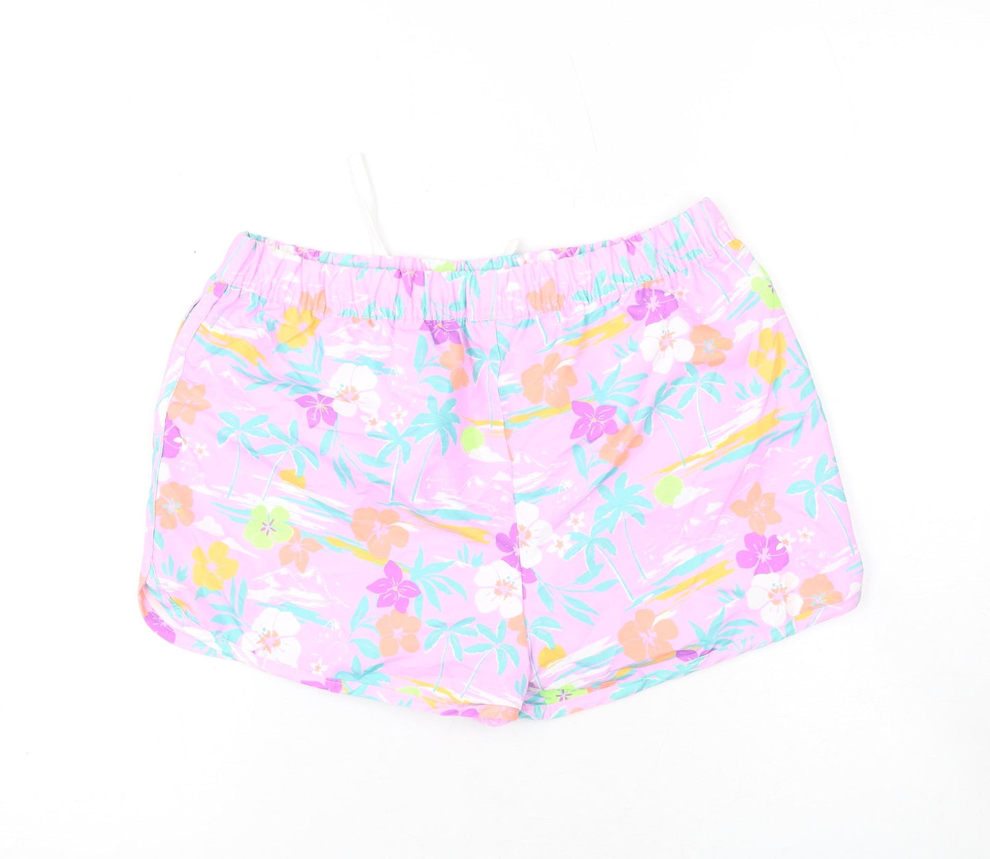 Marks and Spencer Girls Purple Geometric Polyester Bermuda Shorts Size 13-14 Years Regular Drawstring