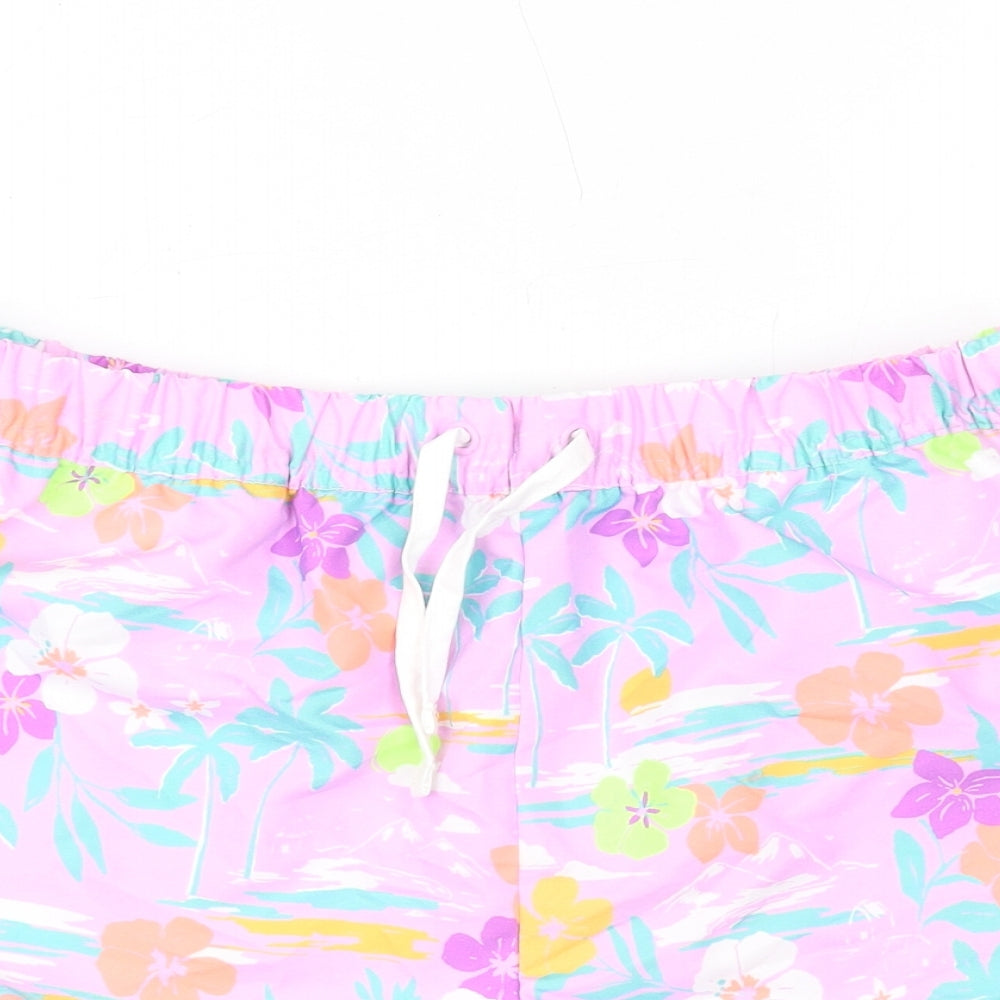 Marks and Spencer Girls Purple Geometric Polyester Bermuda Shorts Size 13-14 Years Regular Drawstring