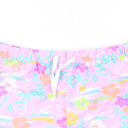 Marks and Spencer Girls Purple Geometric Polyester Bermuda Shorts Size 13-14 Years Regular Drawstring