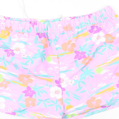 Marks and Spencer Girls Purple Geometric Polyester Bermuda Shorts Size 13-14 Years Regular Drawstring