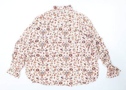 We Are cow Mens Beige Geometric Polyester Button-Up Size L Collared Button