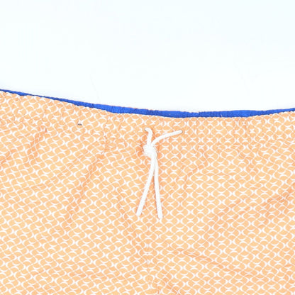 Marks and Spencer Mens Orange Geometric Polyester Bermuda Shorts Size 3XL L10 in Regular Drawstring - Swim Shorts