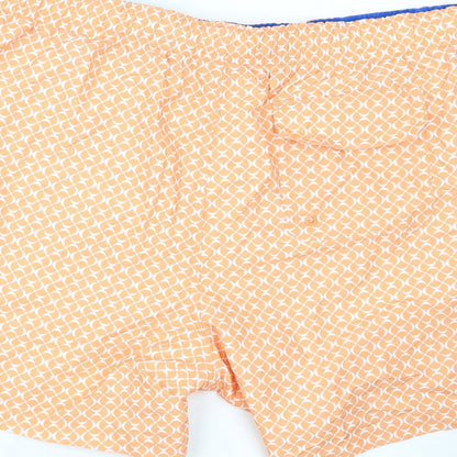 Marks and Spencer Mens Orange Geometric Polyester Bermuda Shorts Size 3XL L10 in Regular Drawstring - Swim Shorts