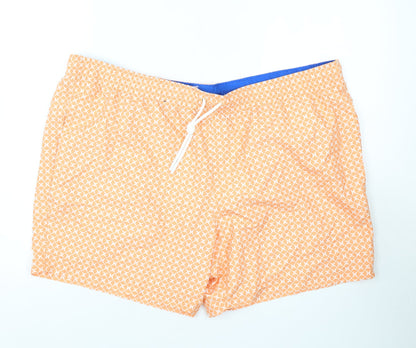 Marks and Spencer Mens Orange Geometric Polyester Bermuda Shorts Size 3XL L10 in Regular Drawstring - Swim Shorts
