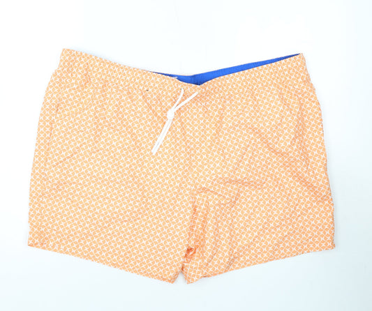 Marks and Spencer Mens Orange Geometric Polyester Bermuda Shorts Size 3XL L10 in Regular Drawstring - Swim Shorts