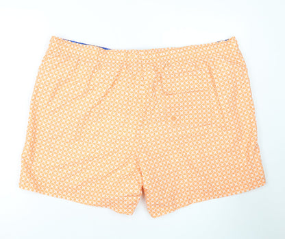 Marks and Spencer Mens Orange Geometric Polyester Bermuda Shorts Size 3XL L10 in Regular Drawstring - Swim Shorts