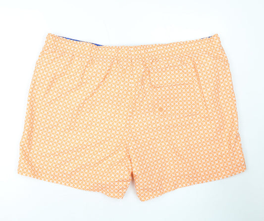 Marks and Spencer Mens Orange Geometric Polyester Bermuda Shorts Size 3XL L10 in Regular Drawstring - Swim Shorts